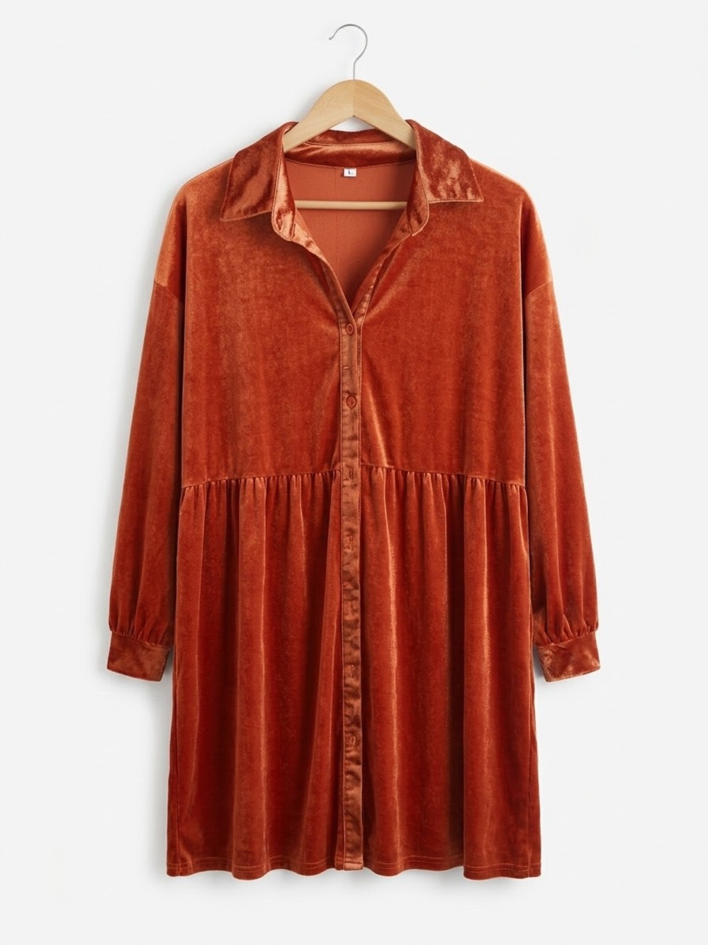 SHEIN Rust Velvet Shirt Dress - Size L